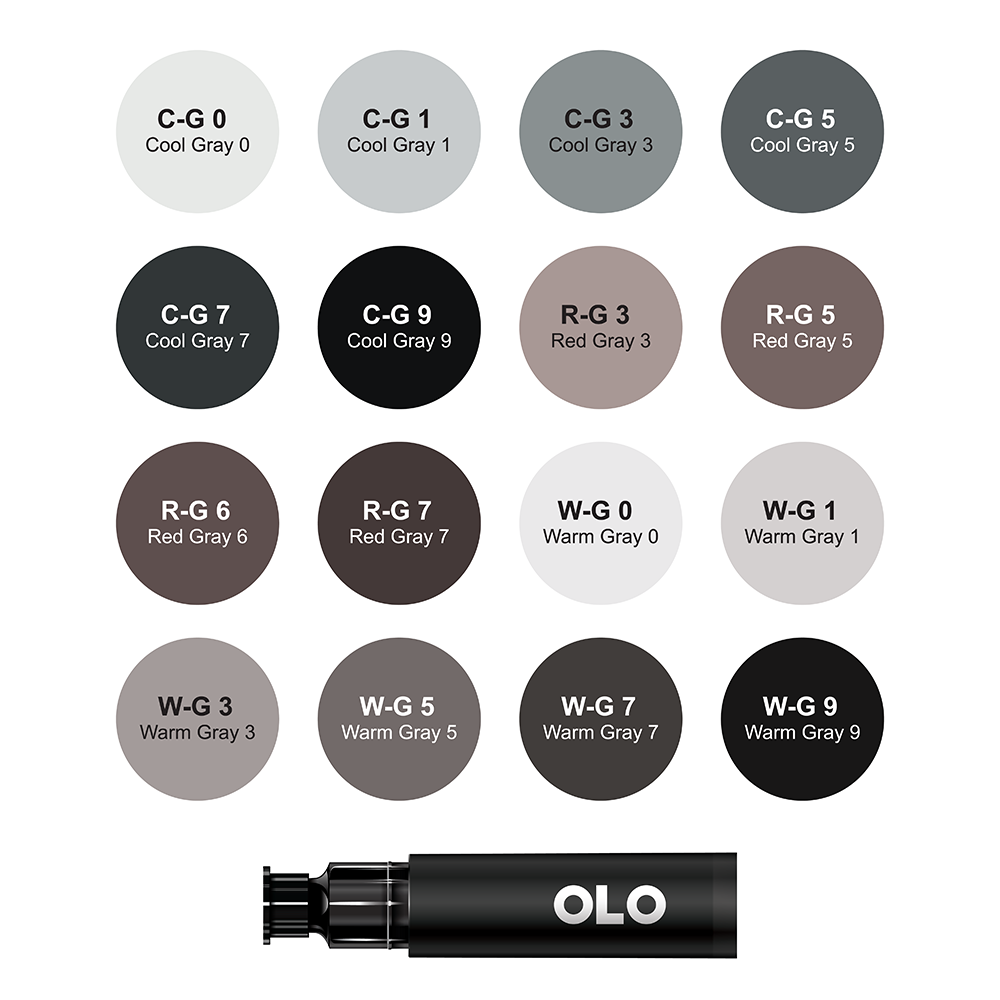 16 Color Grays Collection 1 - Brush Replacement Ink