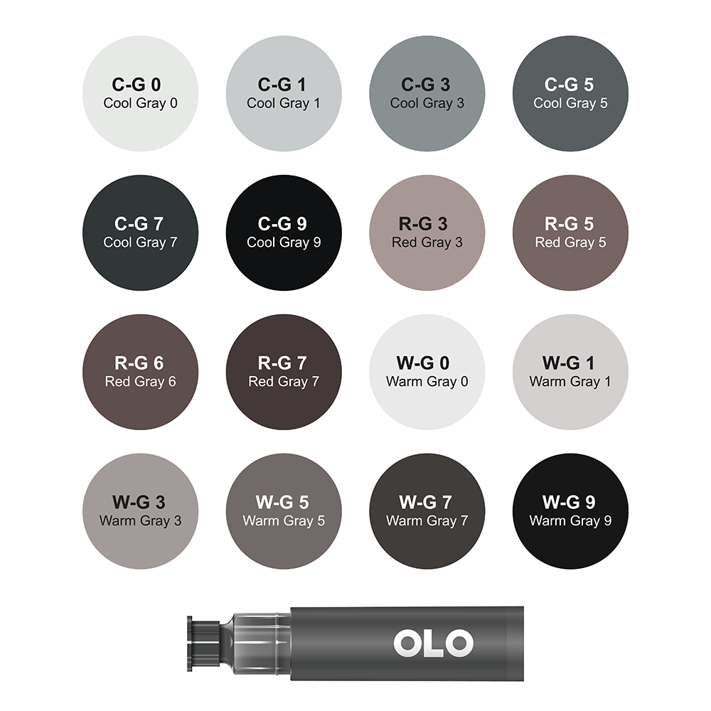 16 Color Grays Collection 1 - Chisel Replacement Ink